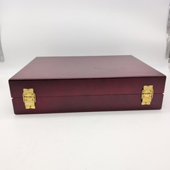 Cutlery Canteen Case Empty Wooden Flatware Box Dark Red With Blue Lining Storage