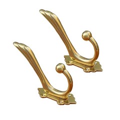 Antique Solid Brass Clothes Hooks Entryway Coat Jacket Hanger Gold 2 PCS