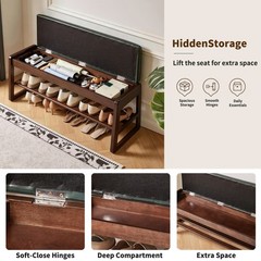 Shoe Storage Bench 39.37″ with Vegan Leather Seat, Lift Top & Shelves, Entryway