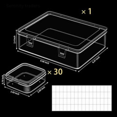 Bead Organizer Box 30 Mini Clear Storage Containers for Jewelry with Hinged Lid.