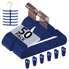 50/100pcs Premium Velvet Hangers Non-Slip w/Finger Clips and Tie Rack Ultra Slim