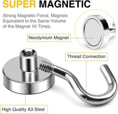 Magnetic Hooks Strong Neodymium 170 Lbs Heavy Duty Corrosion Protection 12 Packs