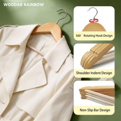 Premium Wooden Hangers 10 Pack, Solid Wood Hanger with Non Slip Pant Bar, Hea…
