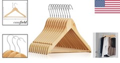 Elegant 10 Count Wooden Suit Hangers – Chrome Hook and Notches for All Clothing