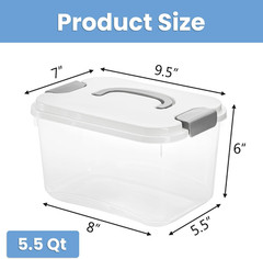 8 Pack 5.5 Quart Plastic Storage Bins with Lid and Handle, Clear Latch Storage B