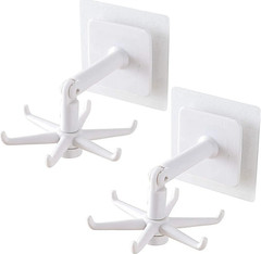 2Pcs 360° Swivel Self Adhesive Kitchen Bathroom Wall Door Hooks