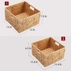 Natural Water Hyacinth Storage Baskets Set of 2 with Handles – Organize Stylishl
