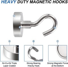 4 Pack 110 Lbs Magnetic Hooks Heavy Duty Neodymium Magnet Hook, Strong Magnetic