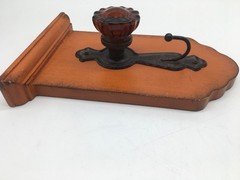 Vtg Red Glass Door Knob Repurposed Into Wall Hook with Mini Shelf Orange Decor