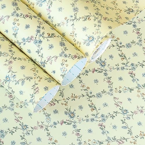 Self Adhesive Floral Shelf Liner Contact Paper for 17.7″W x 197″L Yellow