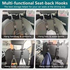 Car Headrest Hooks 4 Pack Adjustable Plastic Organizer Hooks Universal Fit Black