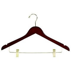 Only Hangers 17″ Flat Wooden Suit Hanger w/Clips (Walnut/Brass) Box of 10