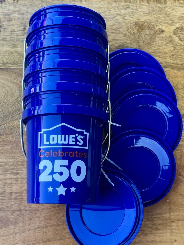 5 Pack Lowes Celebrates 250 USA Mini Blue Bucket w/ Lid Stackable American 🇺🇸