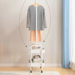 2-in-1 Garment Rack 2-Tier Metal Basket Rolling Clothes Rack White