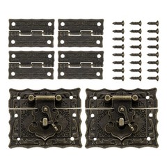 2pcs Retro Bronze Alloy Latch Locks 66 x 55mm and 4pcs Engraved Hinges