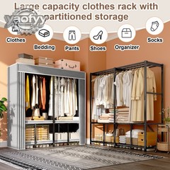 59″ Heavy Duty Closet Organizer Portable Wardrobe Clothes Shoe Clothes Racks