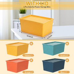 Colorful Large Storage Bins with Lid – 4 Pack Stackable Organizers 10.6×7.5×4.7