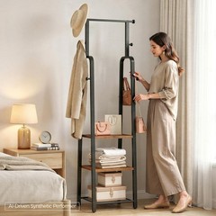 MAHANCRIS Freestanding Coat Rack 3 Shelves 8 Hooks Rustic Brown Black