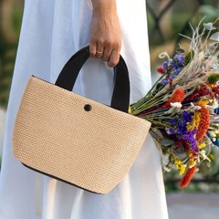 Women Boho Woven Handbag Beach Tote Straw & PU Leather Bag Rattan Shoulder Lady
