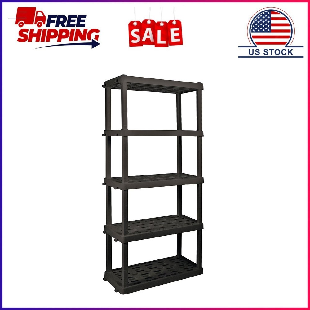 Hyper Tough Plastic Storage Shelves Garage Shelving Unit 5-Tier 73.80″H x 17.75″