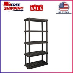 Hyper Tough Plastic Storage Shelves Garage Shelving Unit 5-Tier 73.80″H x 17.75″