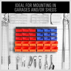 Wall Mounted Storage Bins Parts Rack 30 Bin Organizer Garage Plastic Shop Tool