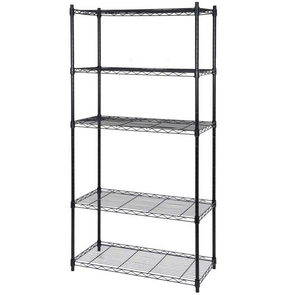5-Tier Wire Shelving Unit Rack Large Space Adjustable Storage Shelves Black
