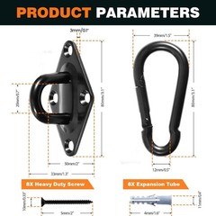 1100 lb Capacity Hammock Hanging kit, 2 Pack Premium Heavy Duty Pad Eye Hooks