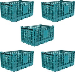 Collapsible Heavy Duty Storage Crate 52L Stackable Plastic Organizer Bin 5PCS