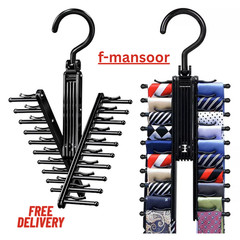 Adjustable X Neck Tie Rack Holder w/ Non-Slip Clip Necktie Belt Hanger Organizer