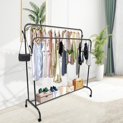 59 in Clothing Garment Rack Rolling Clothes Organizer Double Rails Heavy Duty
