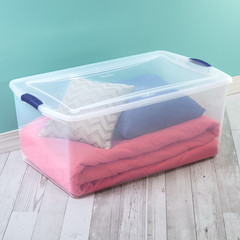 105 Quart Extra-Large Latching Storage Bin, Clear Plastic Storage Container with