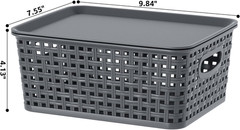Stackable Grey Plastic Storage Baskets with Lids – 6 Pack Organizer Bins