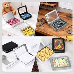 24 Pack Black Rectangular Metal Storage Tins with Clear Hinged Lids