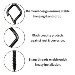 Eye Screw Hooks 2.36IN Black, Heavy Duty Metal, 46PCS – Windproof Ceiling