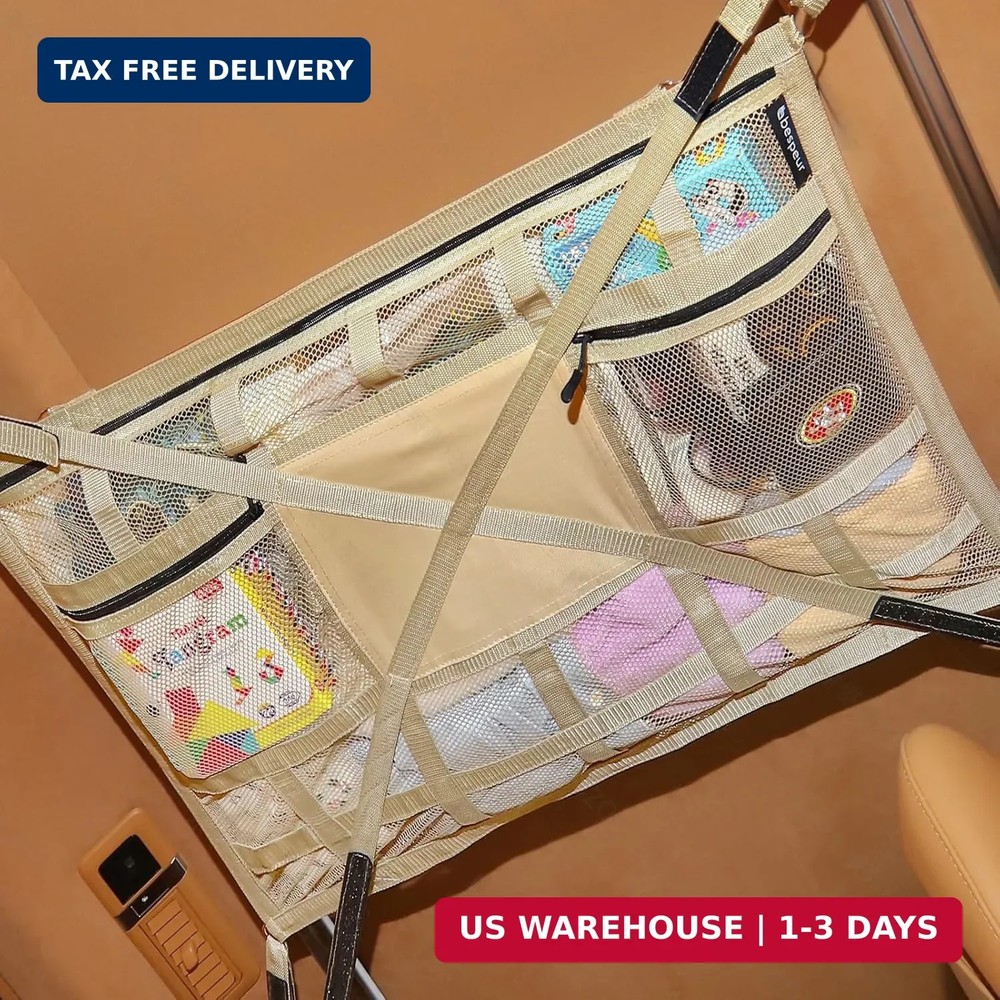 Car Ceiling Cargo Net with 2 Pockets,31.5″x21.6″ Overhead Storage Mesh Organizer