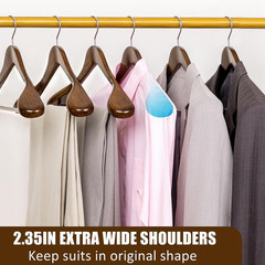 6 Pack Walnut Wide Shoulder Wooden Suit Hangers, Wood Coat Hangers with Non Slip