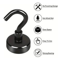 6 Pack Magnetic Hooks Heavy Duty, Neodymium Magnet Hooks, Strong Black M