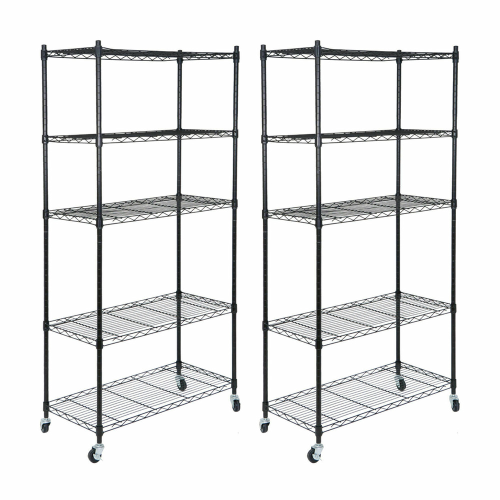 2X 5-Shelf Wire Unit Shelves Storage Rolling Storage Shelf w/ 4 Wheel Casters