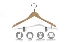 Natural Wood Combo Hanger with Clips & Notches 12 ct