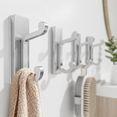 Silver Self Adhesive Hooks – Stick on Hanger for Coats, Hold 13Lbs 4 Pack.