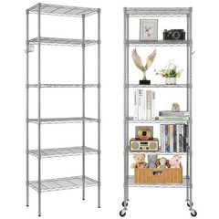 6 Tier Wire Shelving Unit 65″ x 21″ x 12″ Storage Shelf Standing w/ Wheels Hook
