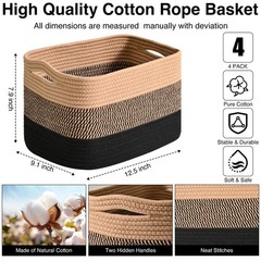 4 PCS Woven Cotton Rope Storage Baskets 12.5×9.1×7.9 Inch Gradient Black