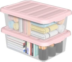 14 Quart Plastic Storage Latch Boxes with Pink Lids, Latching…