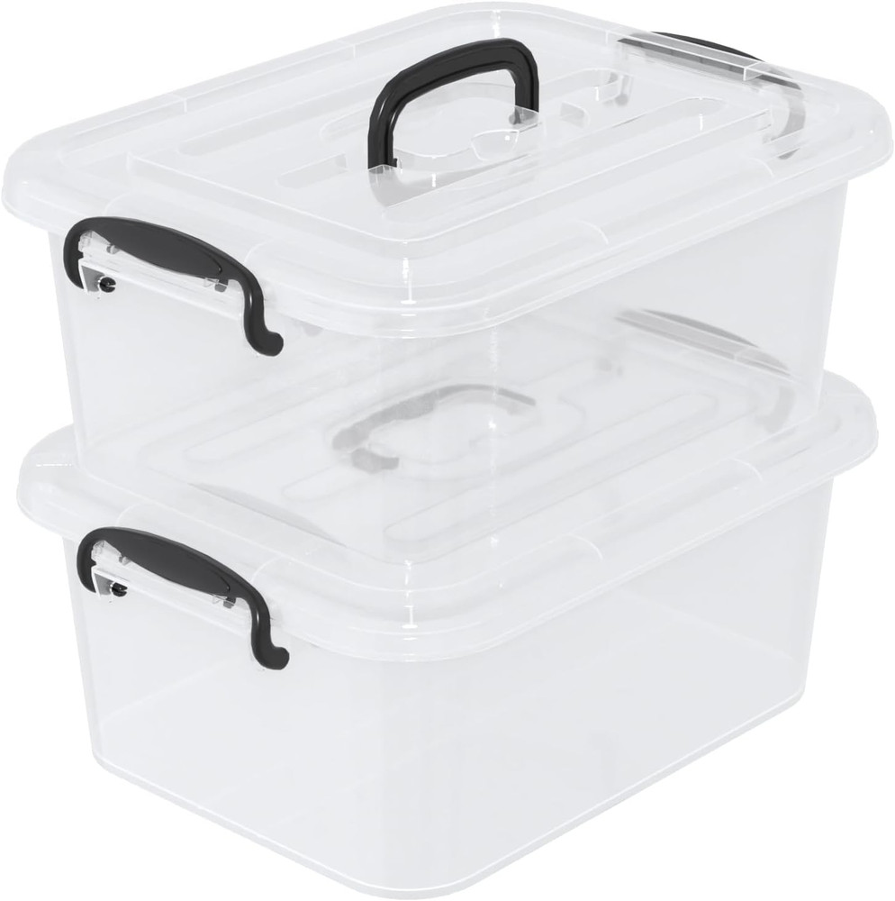Clear 8L Plastic Storage Box with Handle – 2-Pack Containers with Lids