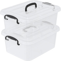 Clear 8L Plastic Storage Box with Handle – 2-Pack Containers with Lids