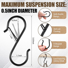 160 Pcs S Hooks Bulk for Hanging Heavy Duty, 3.5 Inch Metal Black S Hook with Sa