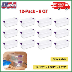 Sterilite 6QT ClearView Latch Storage Box, Stackable Bin w/ Latching Lid 12-Pack