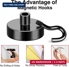 MIKEDE Magnetic Hooks, 50Lbs Strong Neodymium Black Magnet Hook for Hanging, Hea