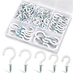 110Pcs Premium Screw Hooks 5 Sizes White Vinyl Coated Cup Hook from1/2 in Small